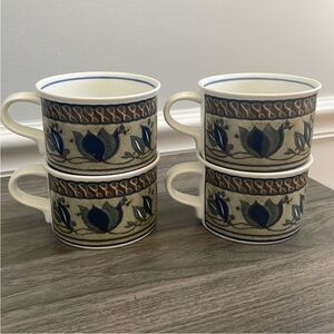 Vintage MIKASA Arabella Floral Mugs Set of 4 10oz Retro 80s Stoneware Retro
